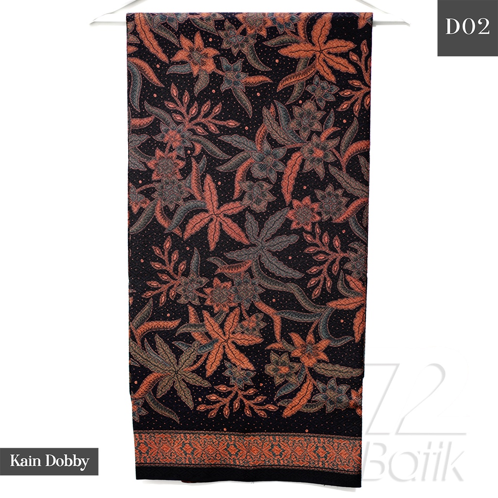 KAIN BATIK PREMIUM Bahan Dobby Motif Kembang Alas Warna Hitam Orange Merah 723270 Cap 72 Jarik Jarit Samping Kebat Panjang Batik Dobby Modern Premium Bahan Seragam Batik Pernikahan Kantor Keluarga Murah Kamen Jadi Batik Bali Lembaran