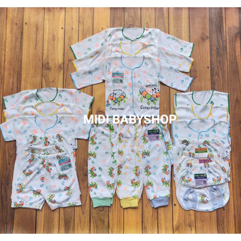 18 Pcs / 9 Stel Paket Hemat Baju Bayi Celana Bayi Baru Lahir Newborn Caterpillar Hany Baby SNI