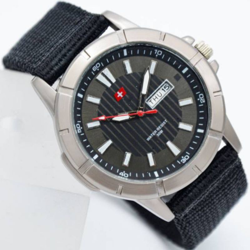 Jam Tangan Pria & Cowok Swiss Sa 1880 PW Tali Kanvas Bisa Bayar di Tempat