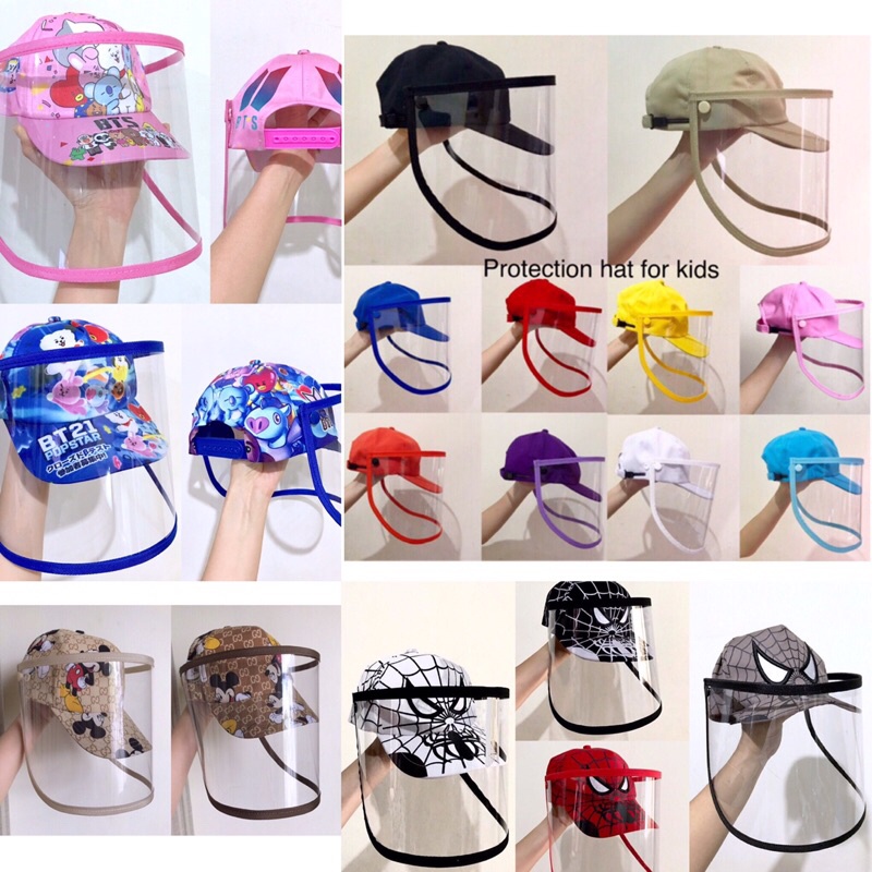 Topi corona anak face shield warna warni premium / Kids Protection Hat / topi mika anak motif