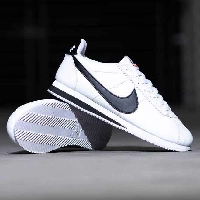 Sepatu Nike Cortez Leather White Black Putih Hitam Premium Original