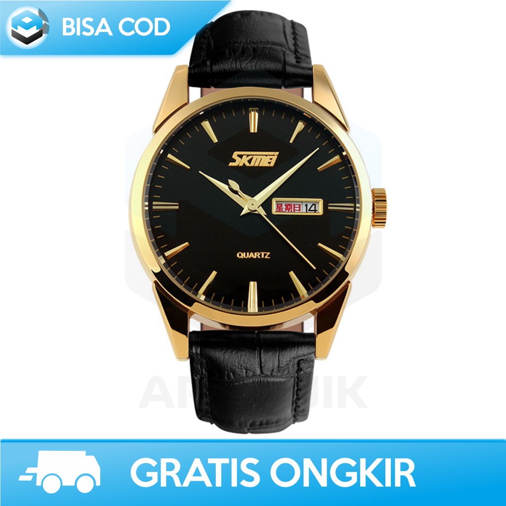 JAM TANGAN COWOK DEWASA KULIT ANALOG QUARTZ SKMEI 9073CL ORI TAHAN AIR