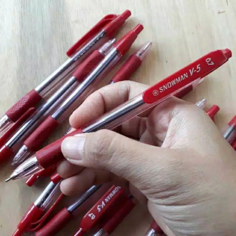 

Snowman V-5 0.7mm bolpen pena merah red 1Pack / 12Pcs
