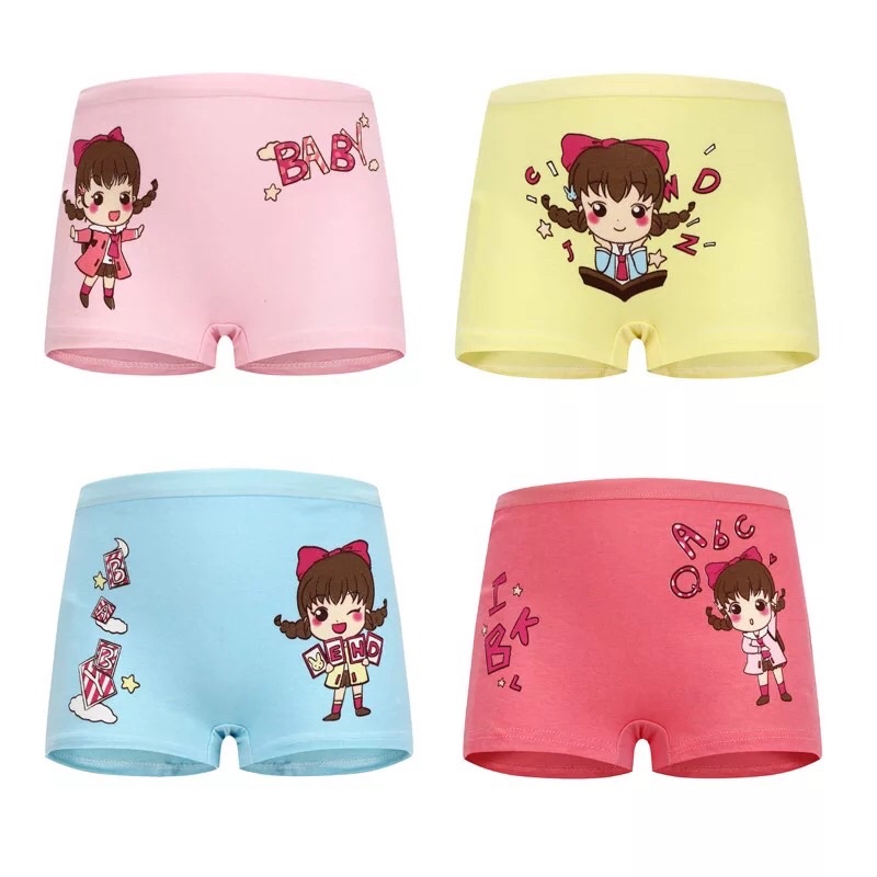 Celana Dalam Boxer Anak Perempuan Bahan Katun Import isi 4 in 1 Set Celana Dalam Anak Segiempat Bahan Katun Celana Dalam Anak Perempuan Murah Kolor Anak Cewe