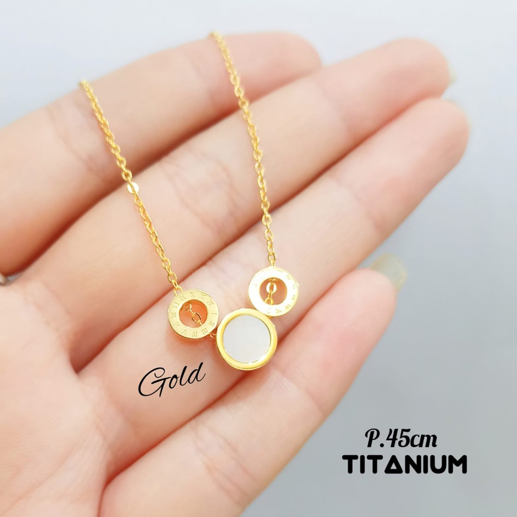 Kalung Wanita TITANIUM Mickey Mouse Logam Emas 24K Anti Karat Dan Tidak Luntur