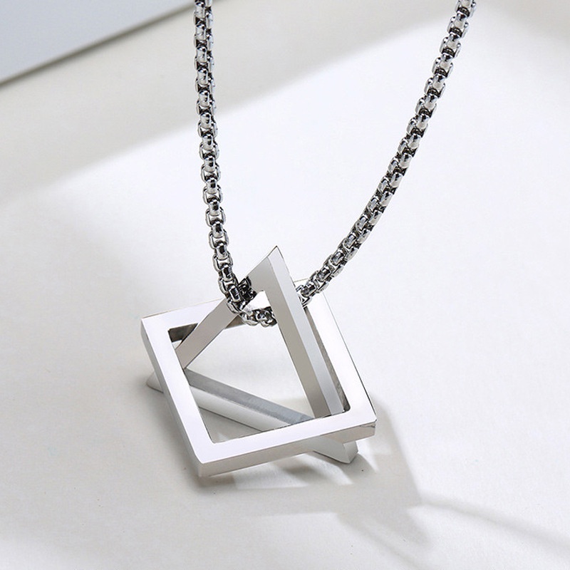 Kalung titanium steel Dengan Liontin Bentuk Segitiga Persegi Geometris Gaya hip hop Untuk Pria