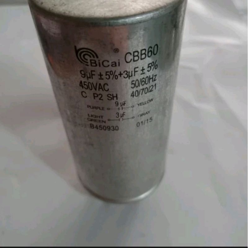 Kapasitor Double Mesin Cuci Toshiba Bicai CBB60 9 + 3 mf Original