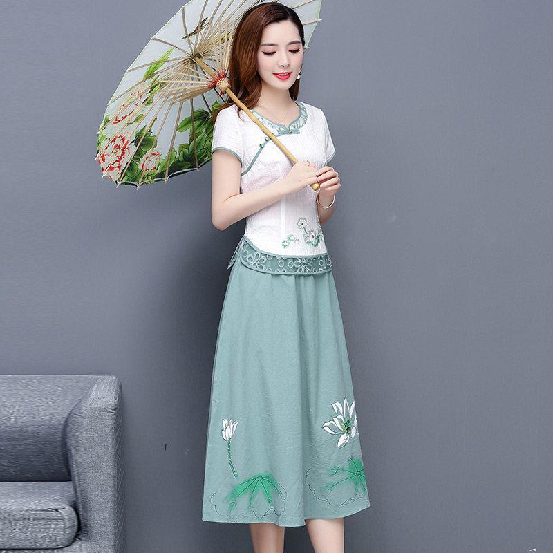 Single / suit large women's 2021 fat mm Chinese style mother Hanfu improved cheongsam dress middle-a