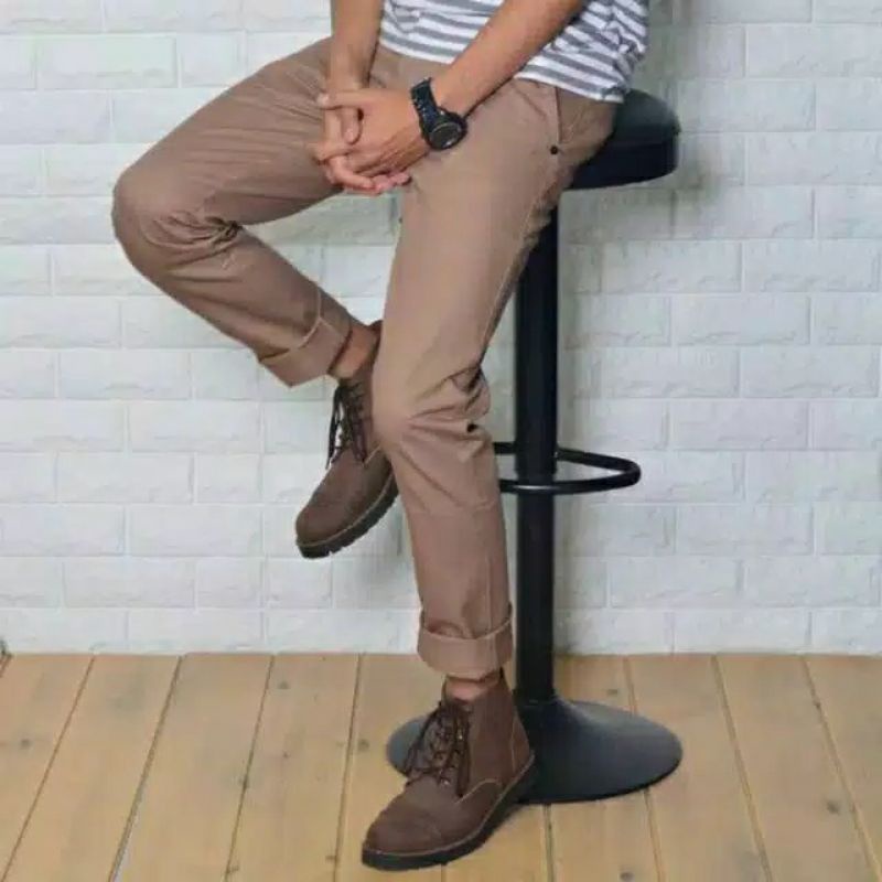 Chino panjang Pria Cream , Abu-abu , Hijau Army , Hitam