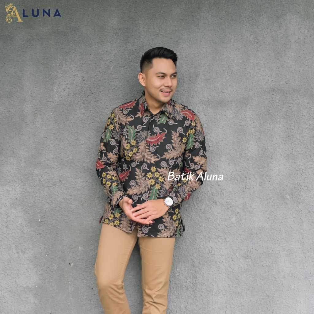 BAJU KEMEJA BATIK PRIA COWOK LENGAN PANJANG REGULER PREMIUM ORIGINAL MODERN KANTOR JUMBO ALUNA 109