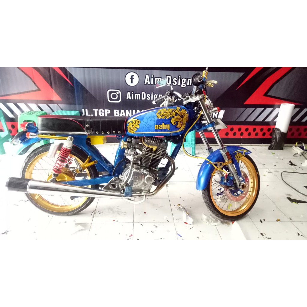 stiker striping list motor cb lawas cb glatik  biru full ornamen