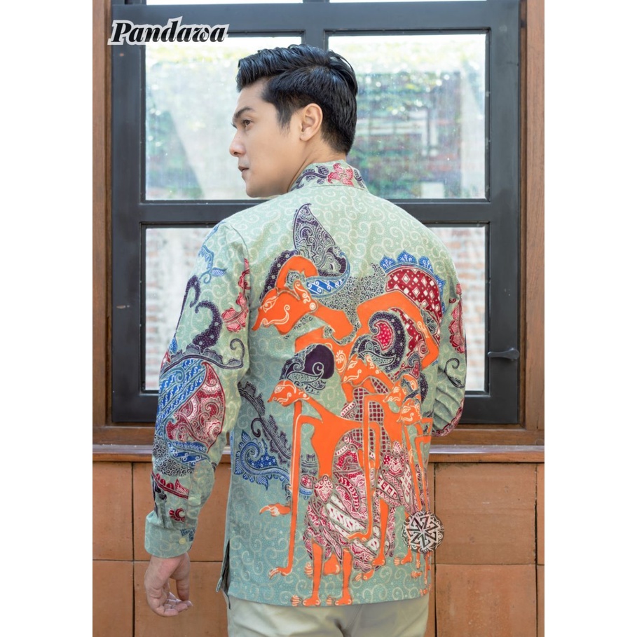 Kemeja Batik pria Lengan Panjang Handmade motif pandawa ice blue Batik Premium