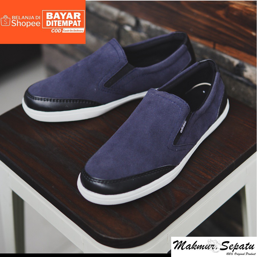 BIG SALE !! Sepatu Pria Murah Adidas Advantage Suede Navy Kasual Slip On Stylish Santai Kerja