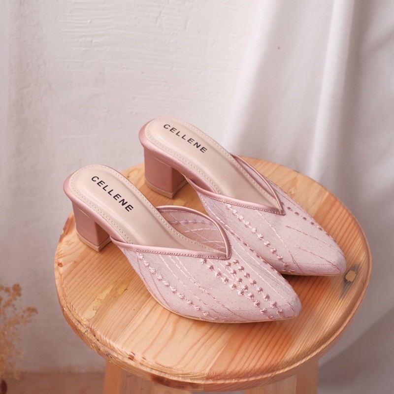 Cellene • IRISH Lace Heels 37-42 | Wedding Shoes Brukat Lace 5cm Wisuda Lamaran-Metalic rosepink
