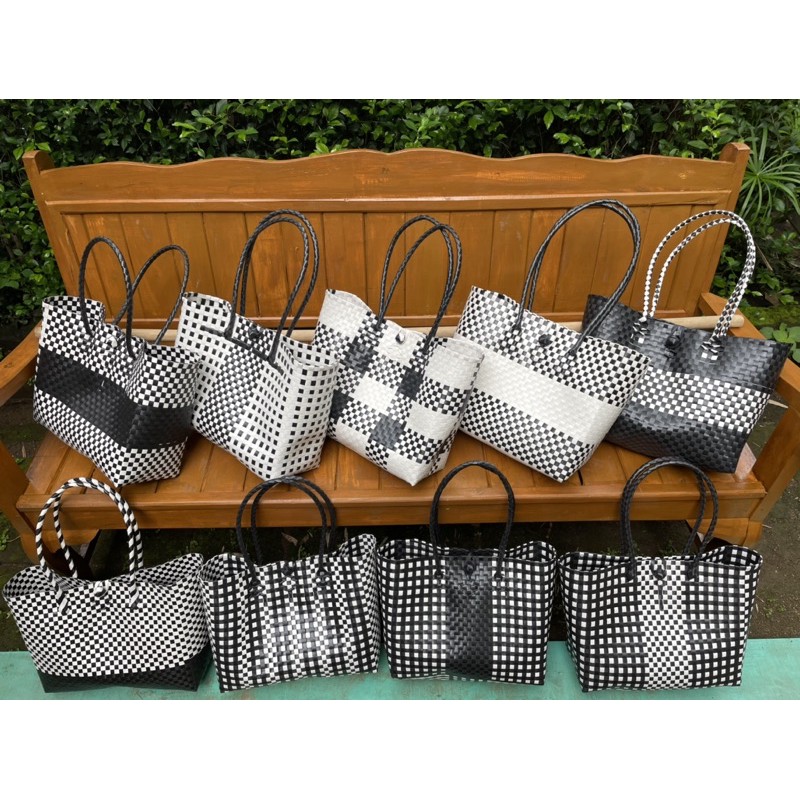 READY STOK- Tas Hajatan / Tas Monochrome / Tas Murah Anyaman Plastik / Souvenir Berkatan READY STOK