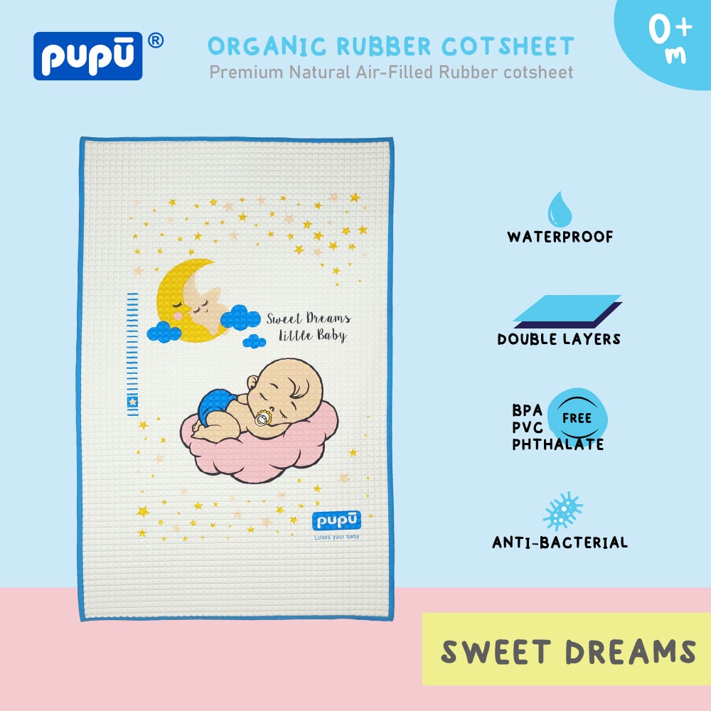 PUPU Baby Organic Rubber Cot Sheet Perlak Bayi 100% Karet Organik 90cm x 60cm