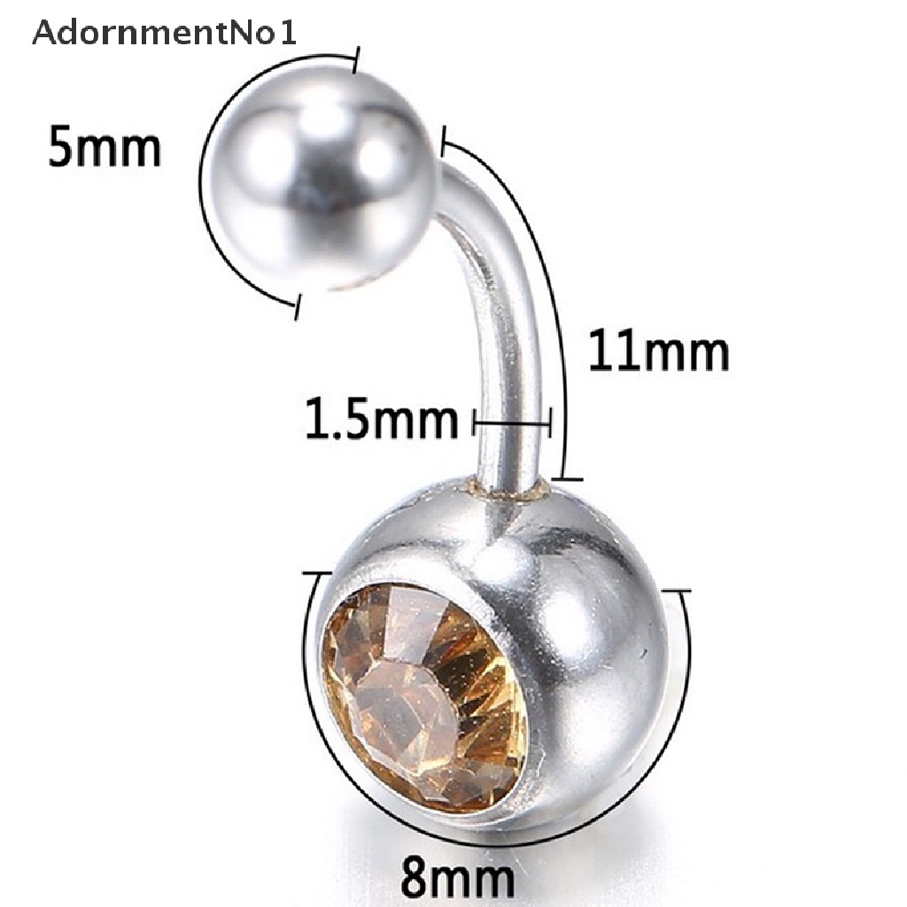 (AdornmentNo1) 10 / 12 / 15pcs Anting Tindik Pusar Bahan Surgical Steel Hias Kristal / Berlian Imitasi Untuk Wanita