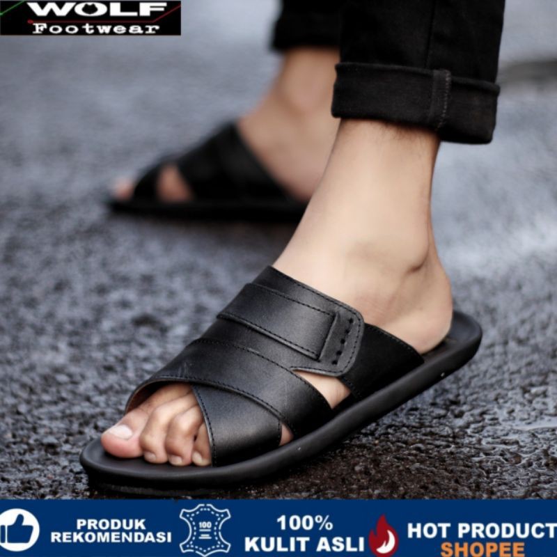 EXO BLACK Sandal pria kulit asli cevany original handmade sandal jepit kulit pria bisa COD