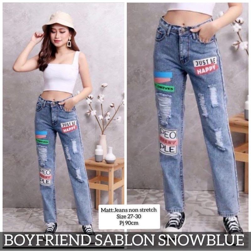 Boyfriend Jeans Sablon Wanita Premium Celana Baggy Boyfriend Jeans Ripped