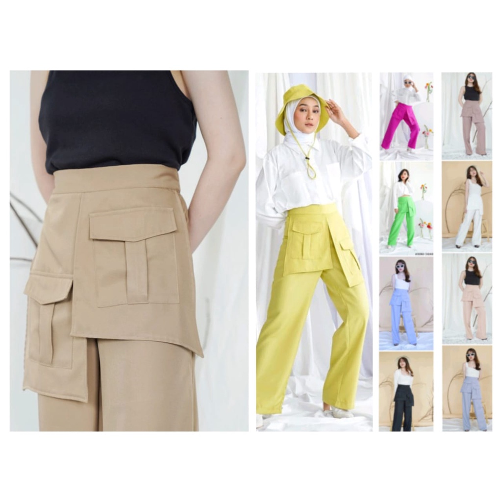QR - ZEC OOTD Bake Pocket Pants / Bess Palazo Pocket Pants PREMIUM SAKURA / Celana Kulot Palazzo / C