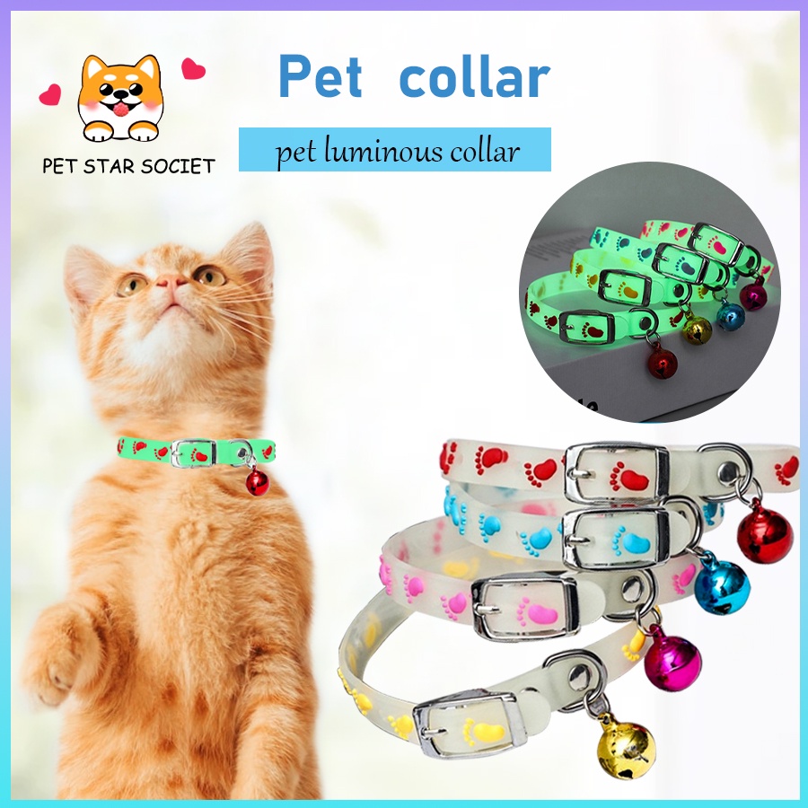 Kalung kucing Leher Dengan Lonceng Luminous Glow In The Dark Untuk Anjing / Kucing