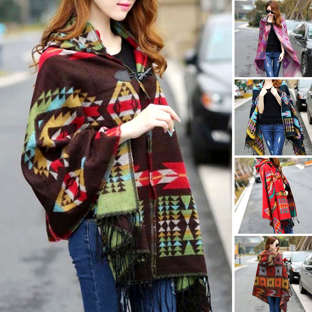 Womens Cloak Bohemia Shawl knitted Cardigan Tassel Shawl Sweater Coat 
