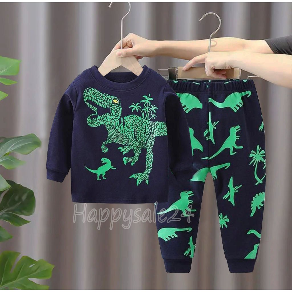 SETELAN ANAK BAJU ANAK DINO TREX 1-5 TAHUN PIYAMA KAOS DINO TREX TERBARU