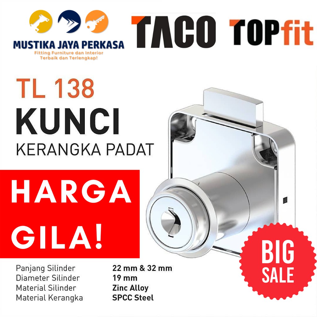 Kunci Laci  Taco TL 138-22 Murah Kunci Lemari Etalase
