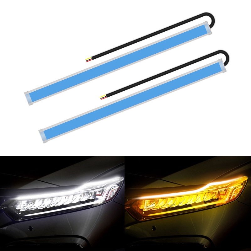 [1 Pair Daytime Running Light Ultra-Thin Light  LED Lights Guide Strip]  [Auto Super Bright Two-Color Silicone Light Strip Led Lamp]