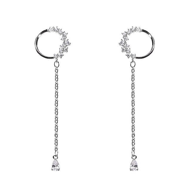 LRC Anting Tusuk Fashion Silver S925 Silver Needle Geometric Zircon Tassel Earrings F52418
