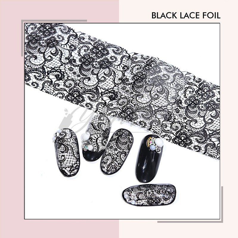 Lace transfer foil 20pcs black / white sticker foil renda nail art putih hitam