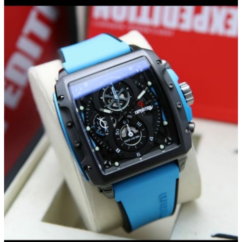 Expedition Original E6811 Jam Tangan Pria Tali Karet blue hitam