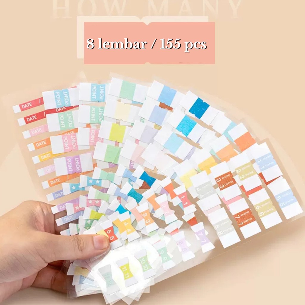 

(155pcs) 8 lembar Stiker Index Colorful Pembatas/Penanda Buku Catatan