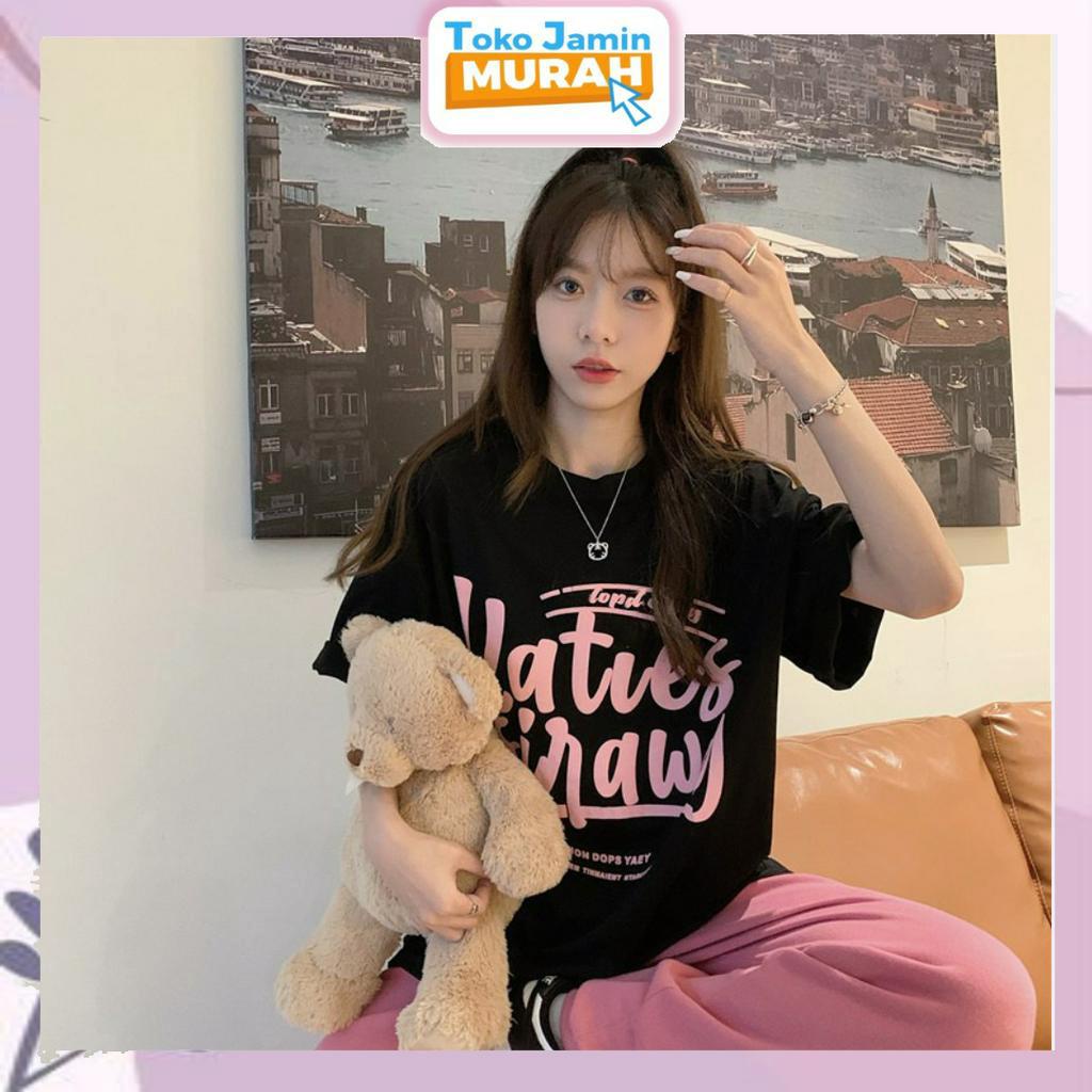 TJM BJ384 Kaos Oversize Wanita T-shirt Oversize Basic Baju Distro Lengan Pendek