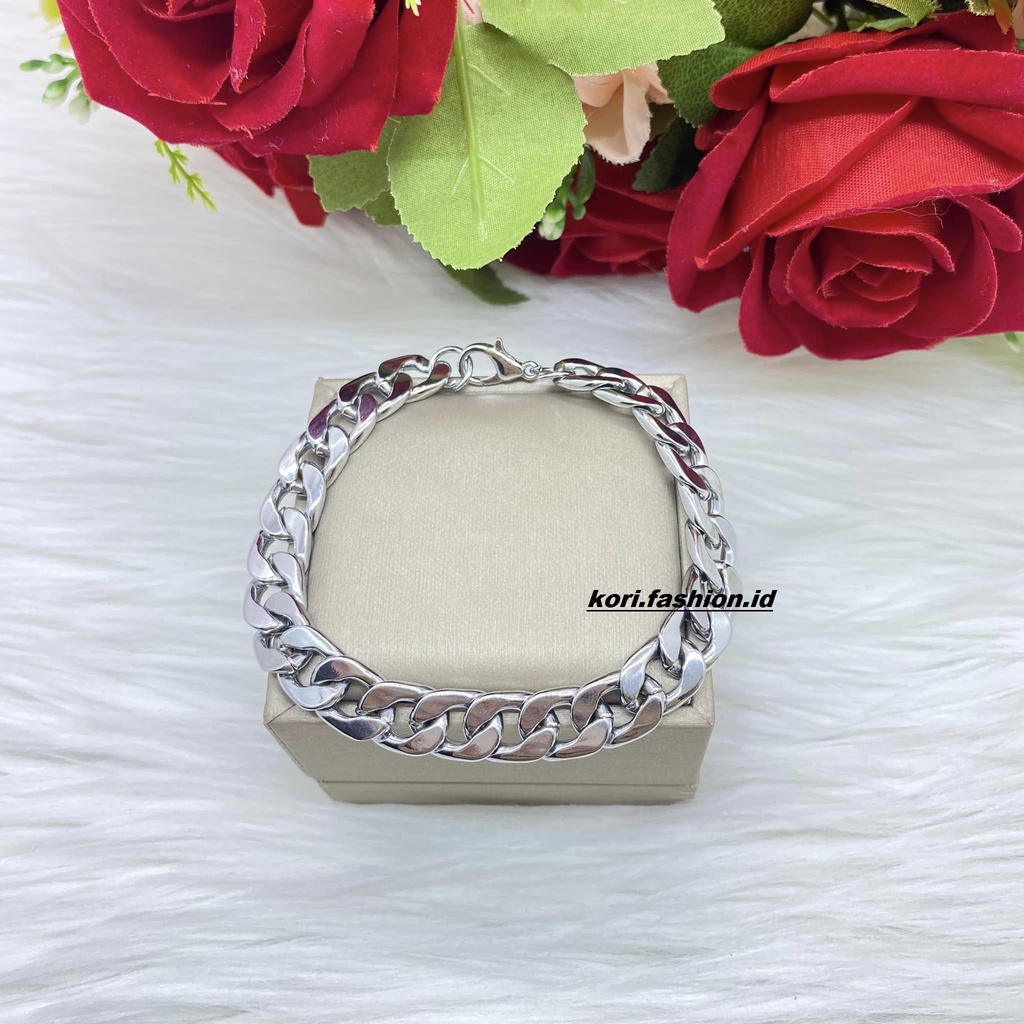 [COD] Gelang Tangan Pria Titanium Model Rantai Titanium Silver