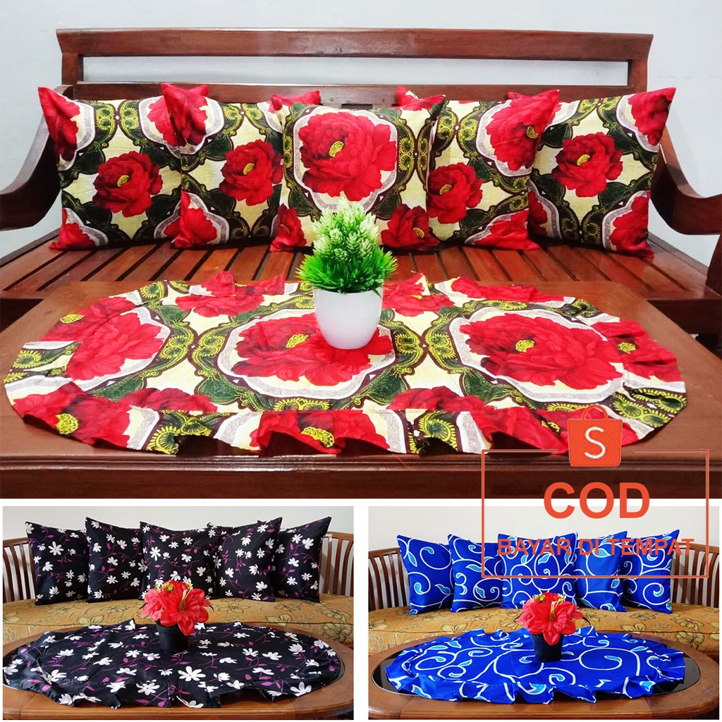 ✅COD Sarung Bantal Kursi Sofa Bed 40x40 5 Pcs + Taplak Meja Tamu Minimalis Set Perlengkapan Dekorasi Home Decor Dekor Sofabed Ruangan Rumah