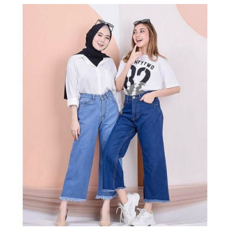 [BISA COD] Highwaist Kulot Jeans Wanita Rawis / Loose