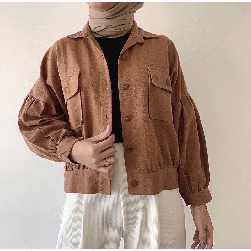 BTC_SOLO01 || JISO OUTER BAHAN LINEN IMPORT || VEY POCKET JACKET CROP SEMI OVERSIZE KEKINIAN JAKET F