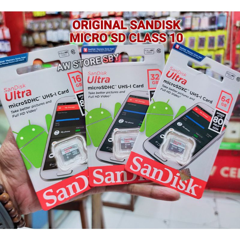 MEMORY CARD CLASS10 KARTU MEMORY SANDISK 64GB/ 32GB/ 16GB SANDISK ULTRA UP TO 100MBPS