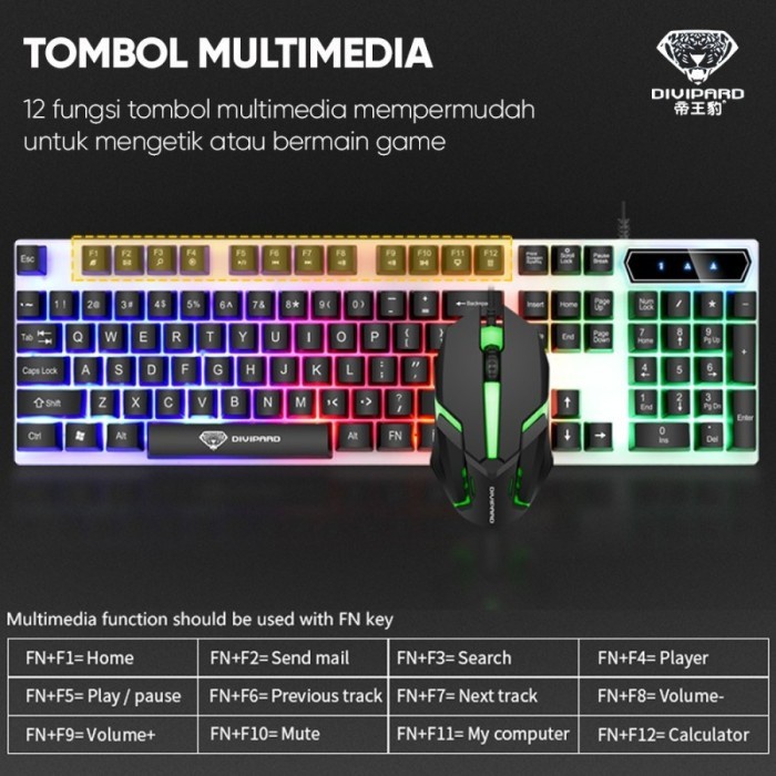 Keyboard Mouse Gaming Combo Kabel USB 2.0 Divipard GMK-20 Anti Air