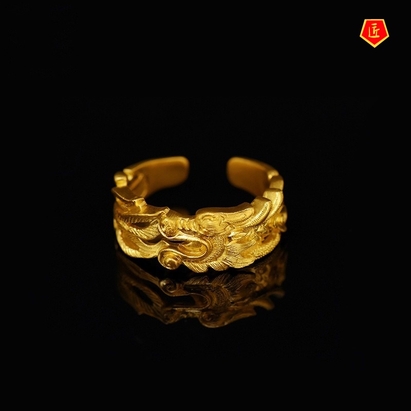 [Ready Stock]Fashion Retro Golden Auspicious Dragon Ring