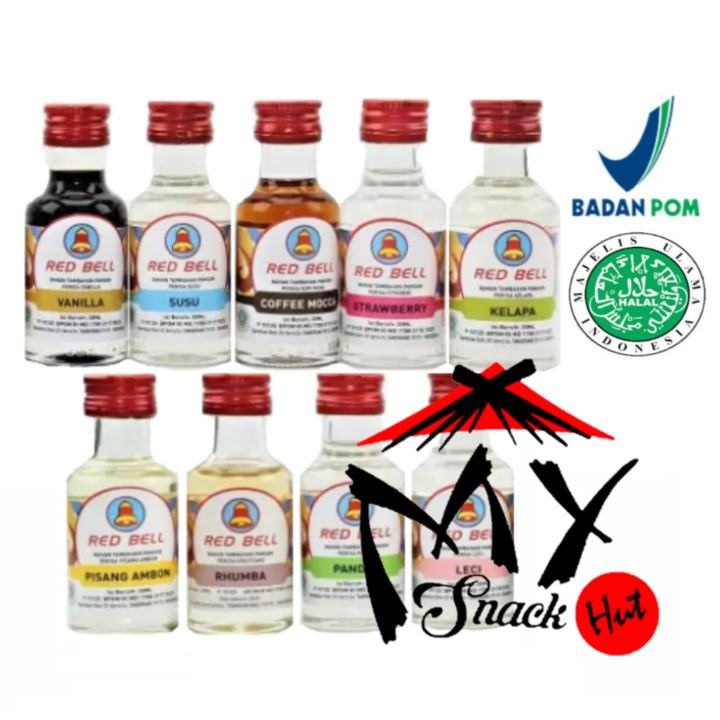 RED BELL ESSENCE LENGKAP - REDBEL ESEN FLAVOUR ESENSE ROTI KUE SIRUP MINUMAN PUDING BOTOL KACA HALAL