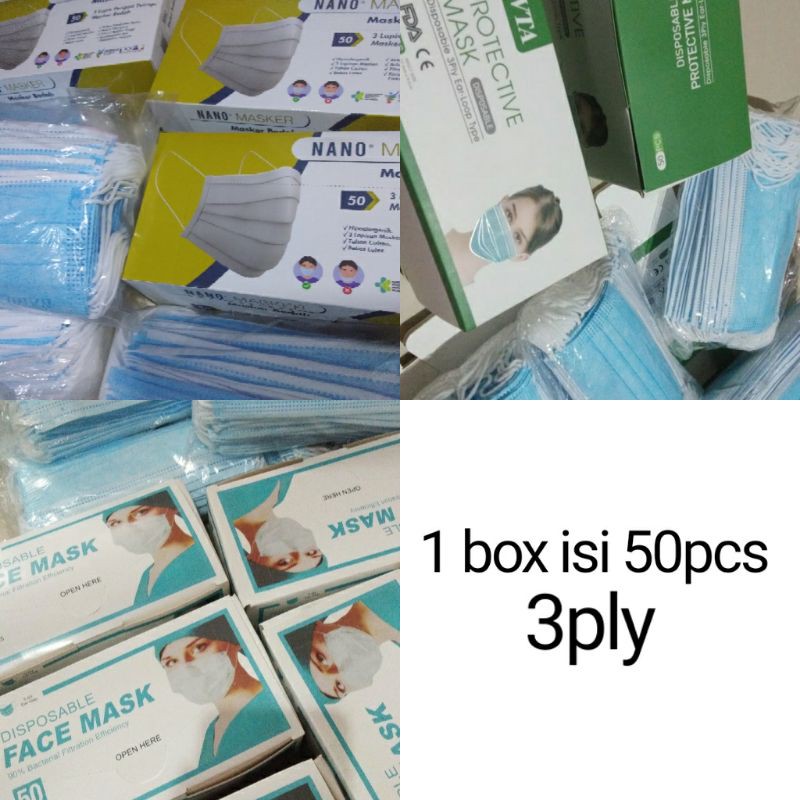 MASKER HIJAB DAN NON HIJAB 1 BOX ISI 50PCS 3PLY