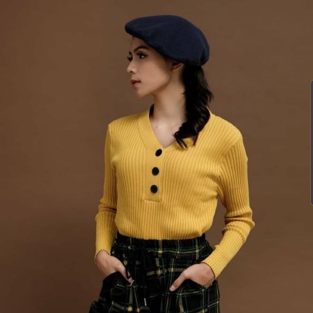 SWEATER RAJUT BODY FIT K3 SWEATER YESSI MODEL TERBARU-MUSTARD