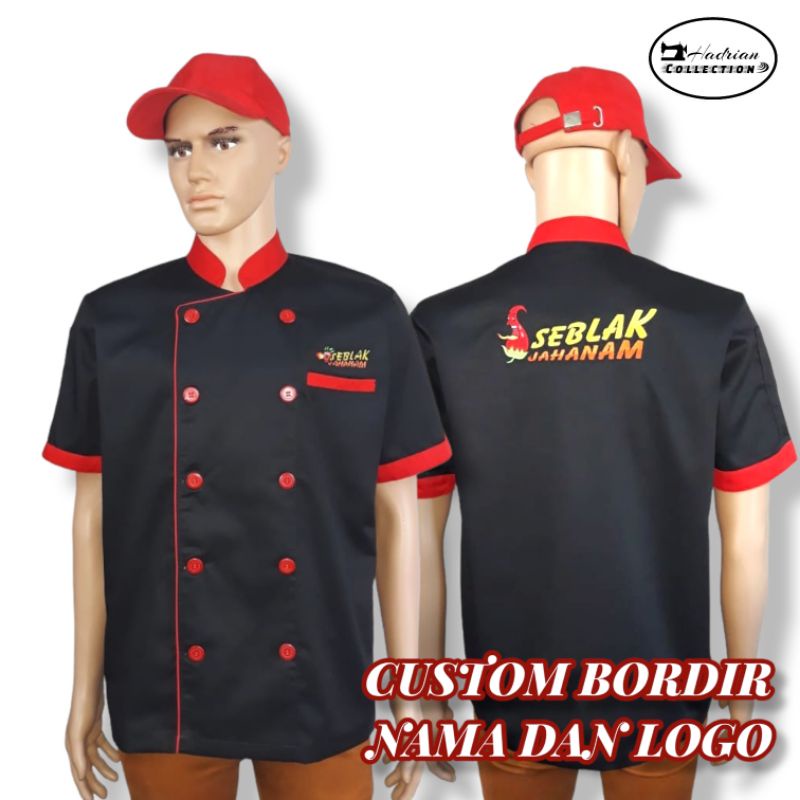 Baju koki Baju Chef Seragam Koki profesional Pria wanita ( unisex ) Bisa Custom Warna ,Bordir Nama dan Logo