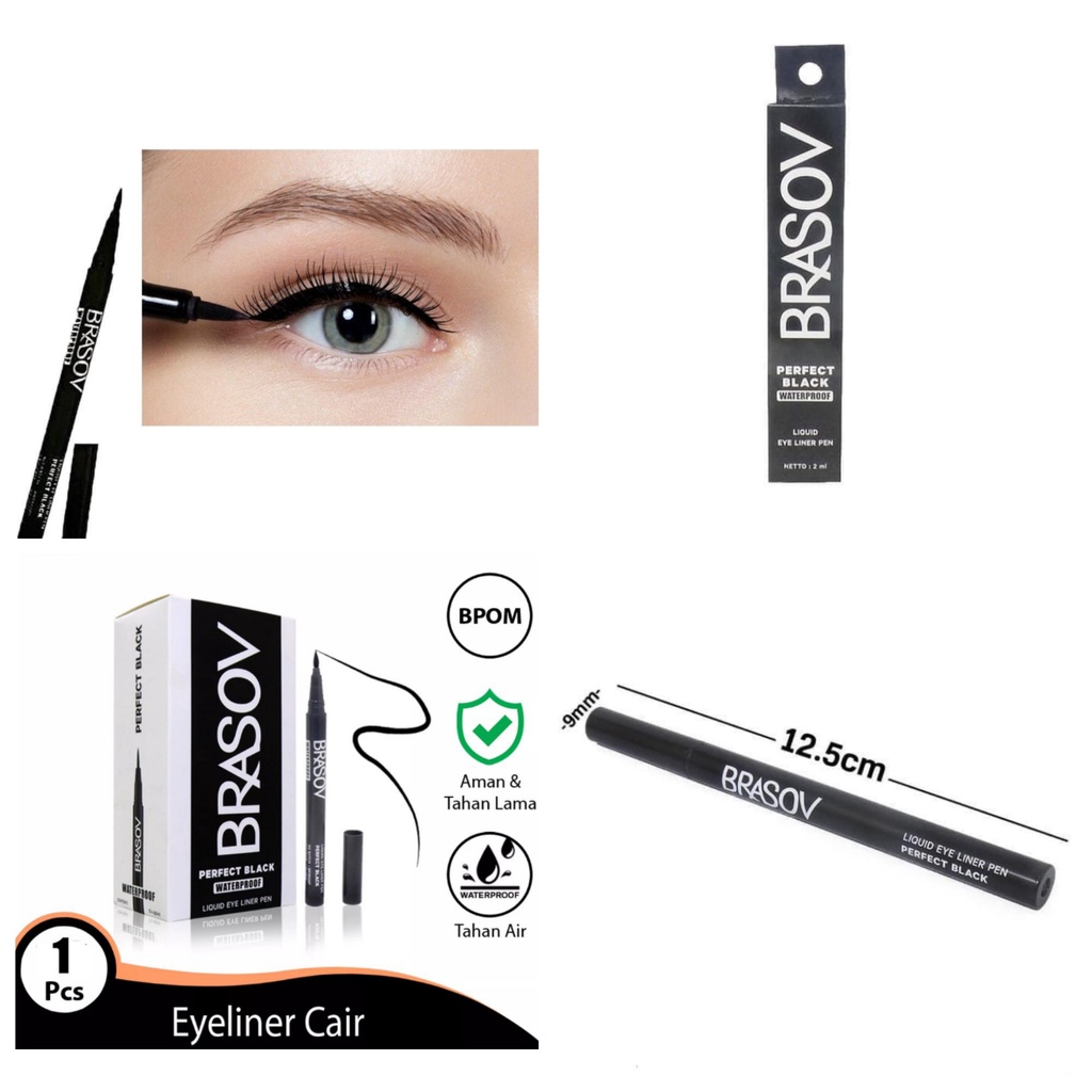 Liquid Eyeliner Pen Waterproof perfect black hitam BRASOV eyeliner pencil automatic