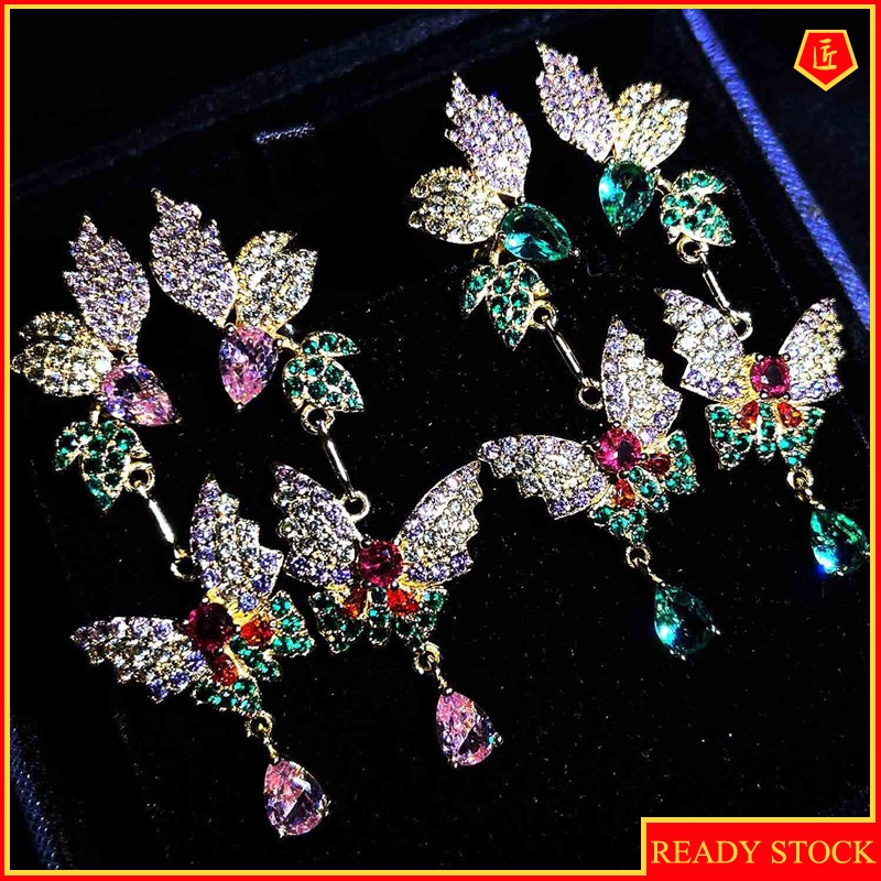 [Ready Stock]Luxury Fairy Butterfly Colored Gemstone Stud Earrings