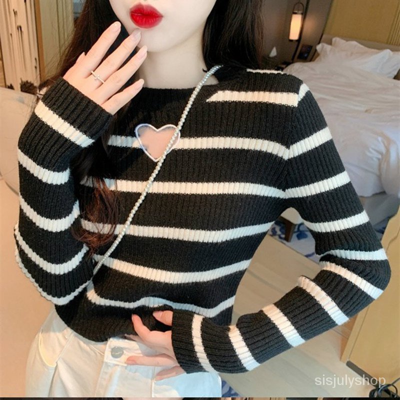 #Sisjuly# Wanita Rajutan Atasan Berongga Sensasi Desain Niche Sweater Sweater Pullover Lengan Panjan