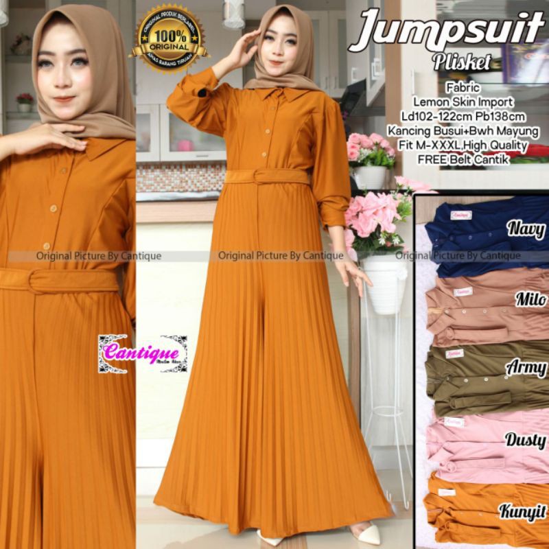 SUPER - GAMIS WANITA PREMIUM BERKUALITAS JUMPSUIT PLISKET BY CANTIQUE - KANCING BUSUI FREE BELT