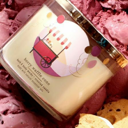 BATH AND BODY WORKS BBW BERRY WAFFLE CONE 3 WICK SCENTED CANDLE MADE WITH ESSENTIAL OILS 411 G